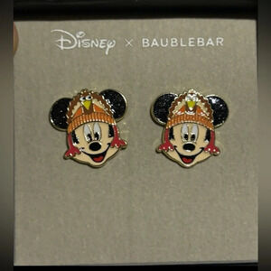 DISNEY + BAUBLEBAR Thanksgiving Mickey Mouse in a Turkey Headdress Earrings NWT